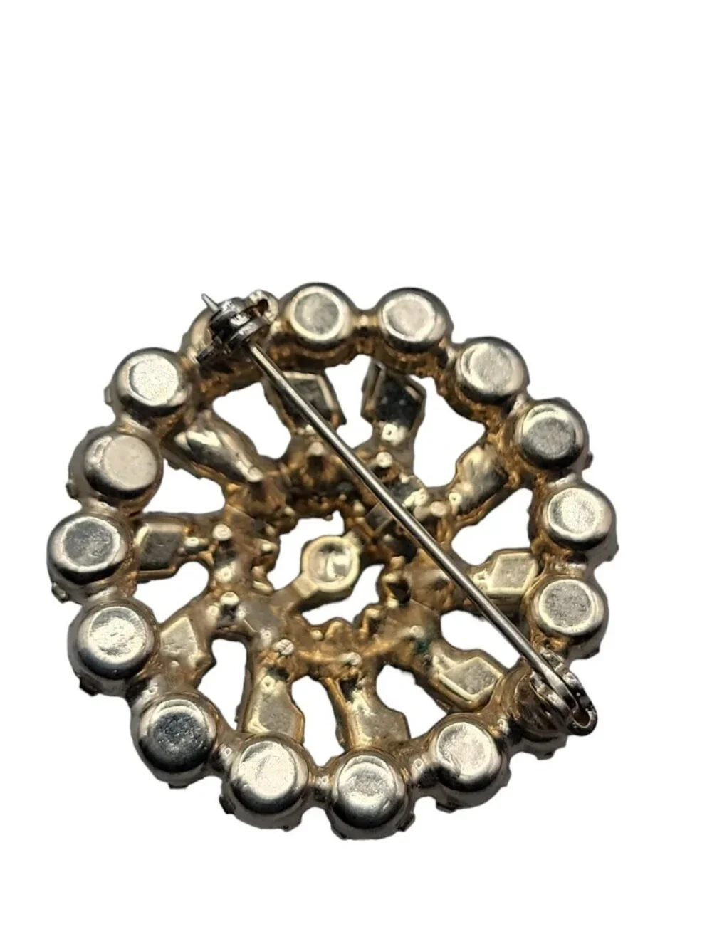 MCM Layered Cluster Brooch Round Crystal Navette Rhinestone Pin Unsigned Vintage